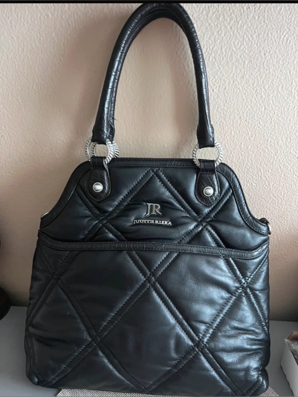 Judith Ripka Quilted Black Leather Handbag